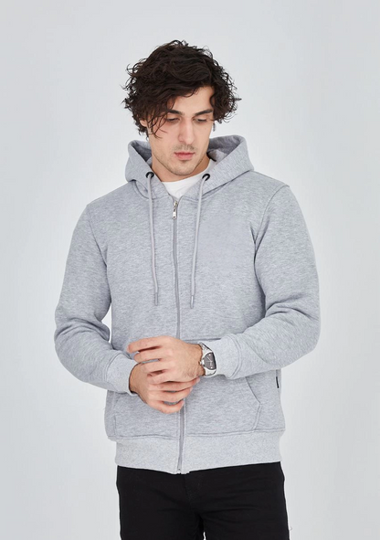 Tam Fermuarlı Kapşonlu  SweatShirt - Gri