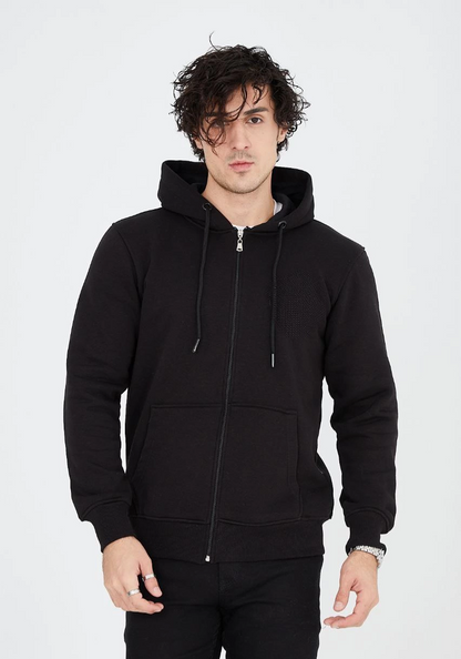 Tam Fermuarlı Kapşonlu  SweatShirt - Siyah -