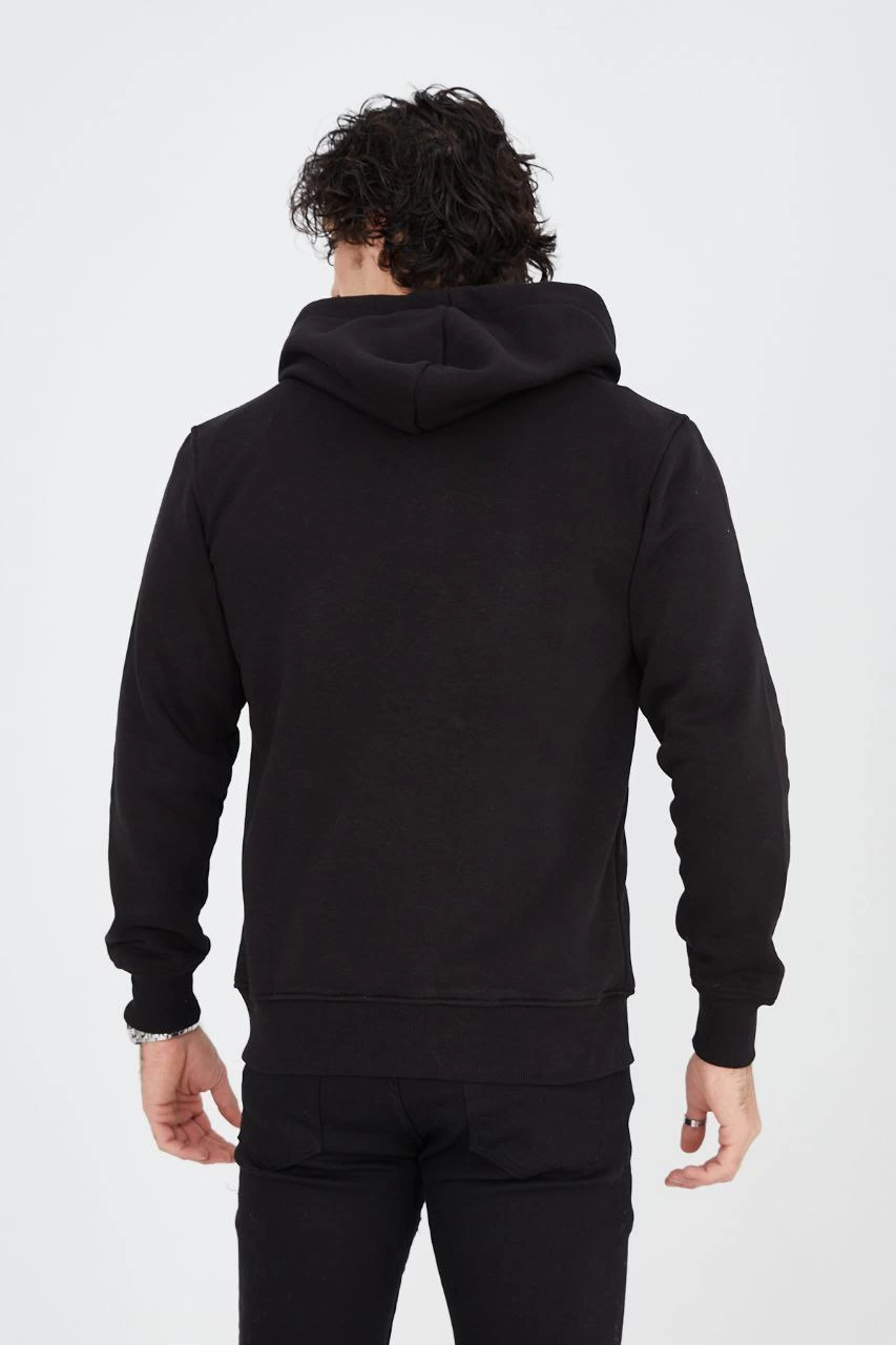 Tam Fermuarlı Kapşonlu  SweatShirt - Siyah -