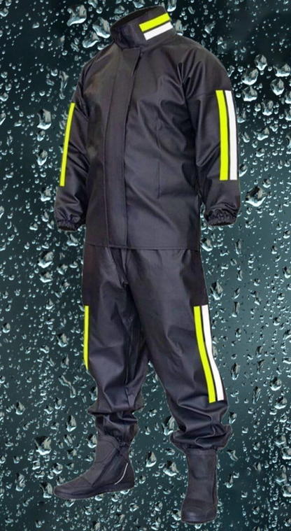 Premium Motorcu Kurye Yağmurluk Takım Su Geçirmez PVC Kumaş Reflektörlü TÜBİTAK Onaylı - Siyah -