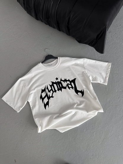 Kadın Baskıkı Bisiklet Yaka T-Shirt - Beyaz