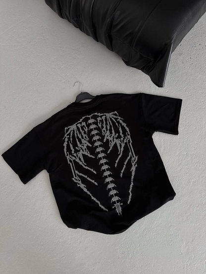 Kadın Baskılı Bisiklet Yaka T-Shirt - Siyah