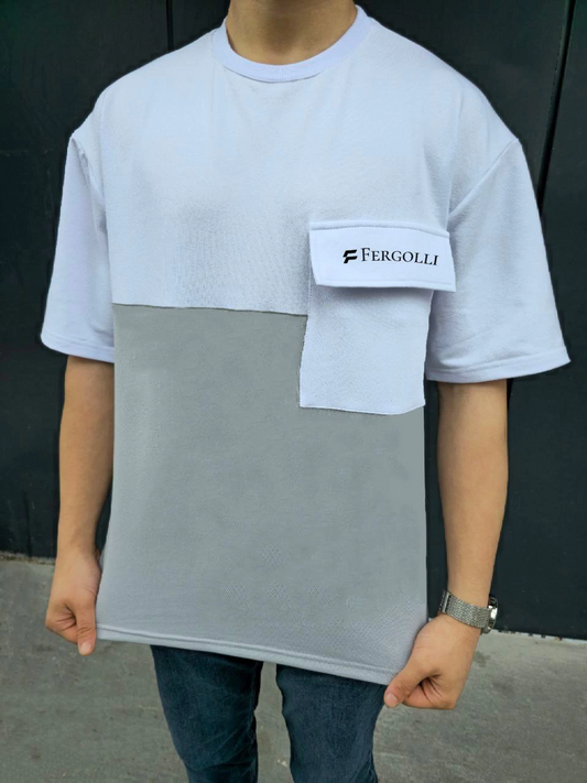 Torba Cep Detaylı  Parçalı T-Shirt - Gri -