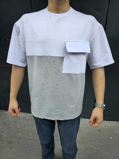 Torba Cep Detaylı Parçalı T-Shirt - Gri -