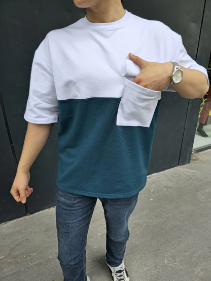 Torba Cep Detaylı Parçalı T-Shirt - Lacivert -