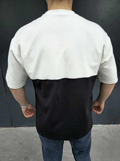 Torba Cep Detaylı Parçalı T-Shirt - Siyah -