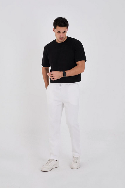 Erkek Üç İplik Basic Eşofman Pantolon - Beyaz