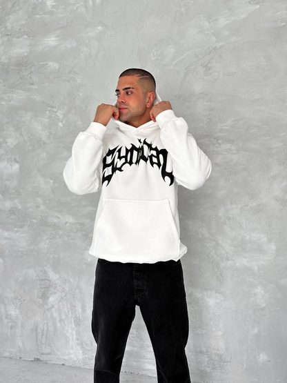 Üç İplik Kapüşonlu Baskılı SweatShirt - Beyaz -