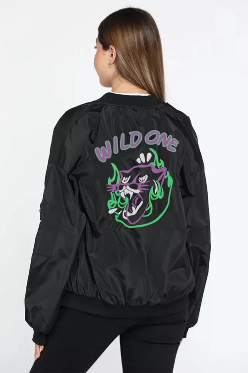Wild One Baskılı Bomber Mont- Siyah -