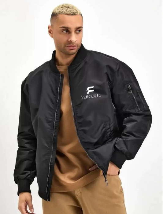 Siyah Bomber Mont - Fergolli Logo Baskılı -