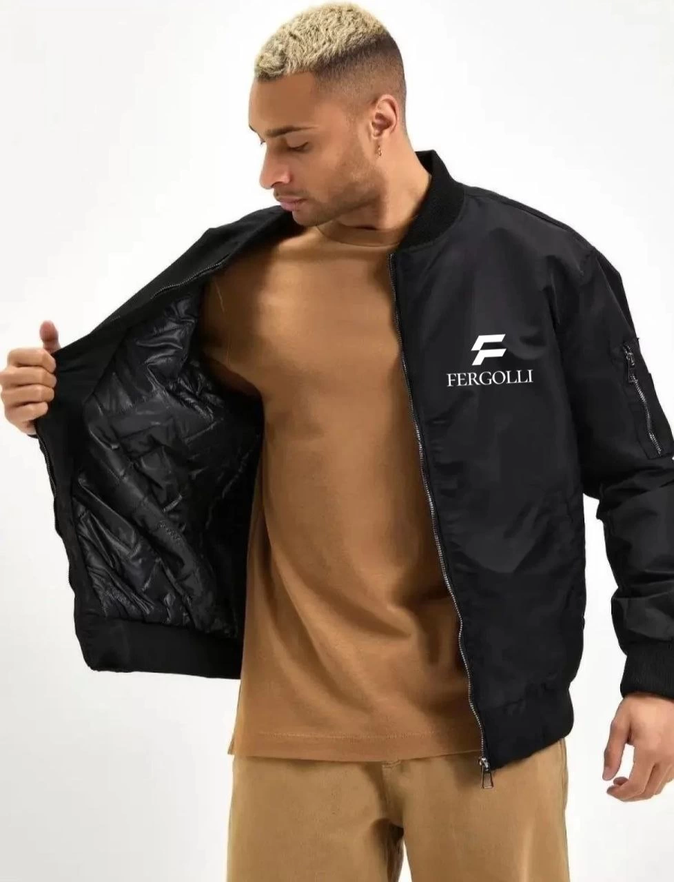 Siyah Bomber Mont - Fergolli Logo Baskılı -