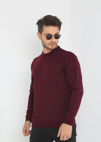Uzun Kol Biskilet Yaka Dokuma Triko - Bordo