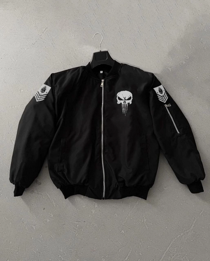 Siyah Askeri Tarz Bomber Mont -  , Punisher Skull Detaylı -