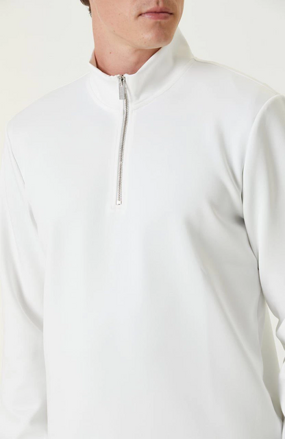Uzun Kol Yarım Farmuarlı Yakalı Basic SweatShirt - Beyaz