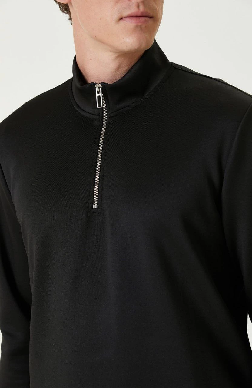 Uzun Kol Yarım Farmuarlı Yakalı Basic SweatShirt - Siyah -