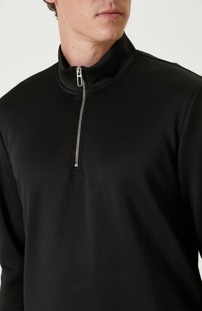 Uzun Kol Yarım Farmuarlı Yakalı Basic SweatShirt - Siyah -