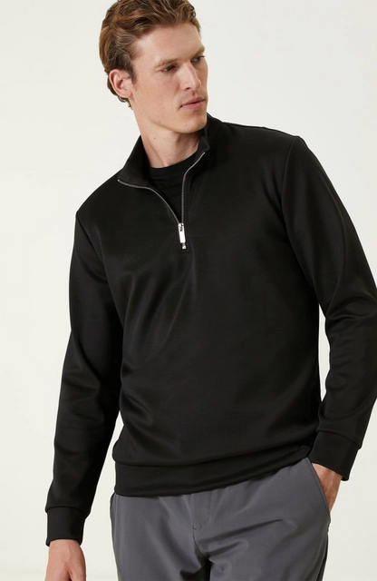 Uzun Kol Yarım Farmuarlı Yakalı Basic SweatShirt - Siyah -