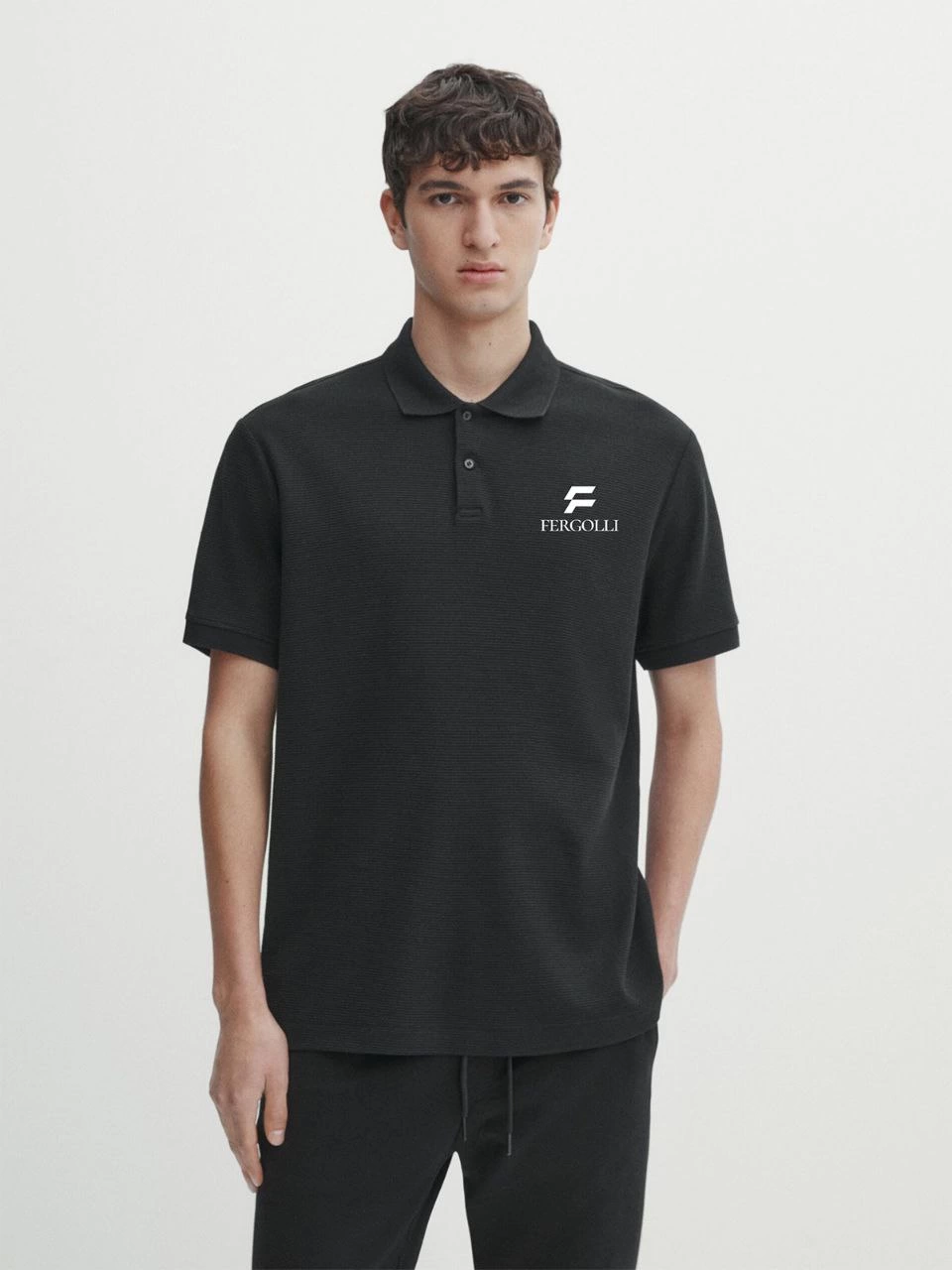 Yakası Düğmeli Yakalı Pike Baskılı T-Shirt - Beyaz -