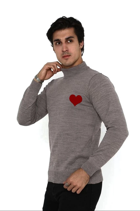 Yarım Boğazlı Baskılı Dokuma Triko - Vizon -