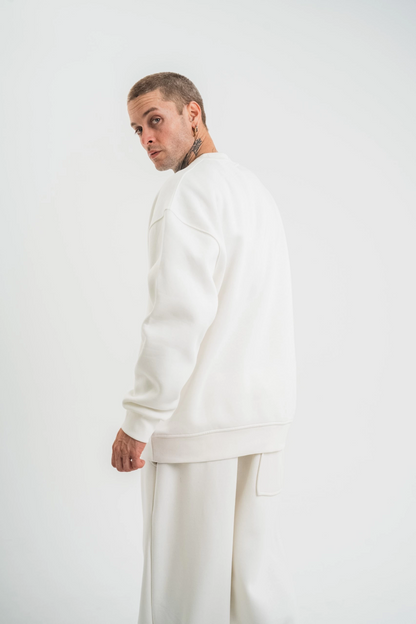 Uzun Kol Bisiklet Yaka Basic SweatShirt - Beyaz -