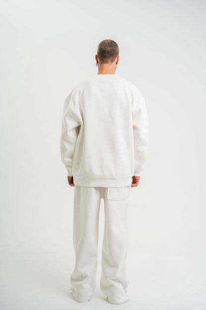 Uzun Kol Bisiklet Yaka Basic SweatShirt - Beyaz -