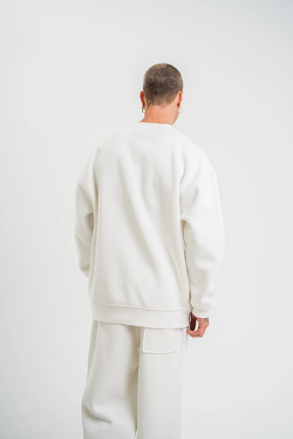 Uzun Kol Bisiklet Yaka Basic SweatShirt - Beyaz -