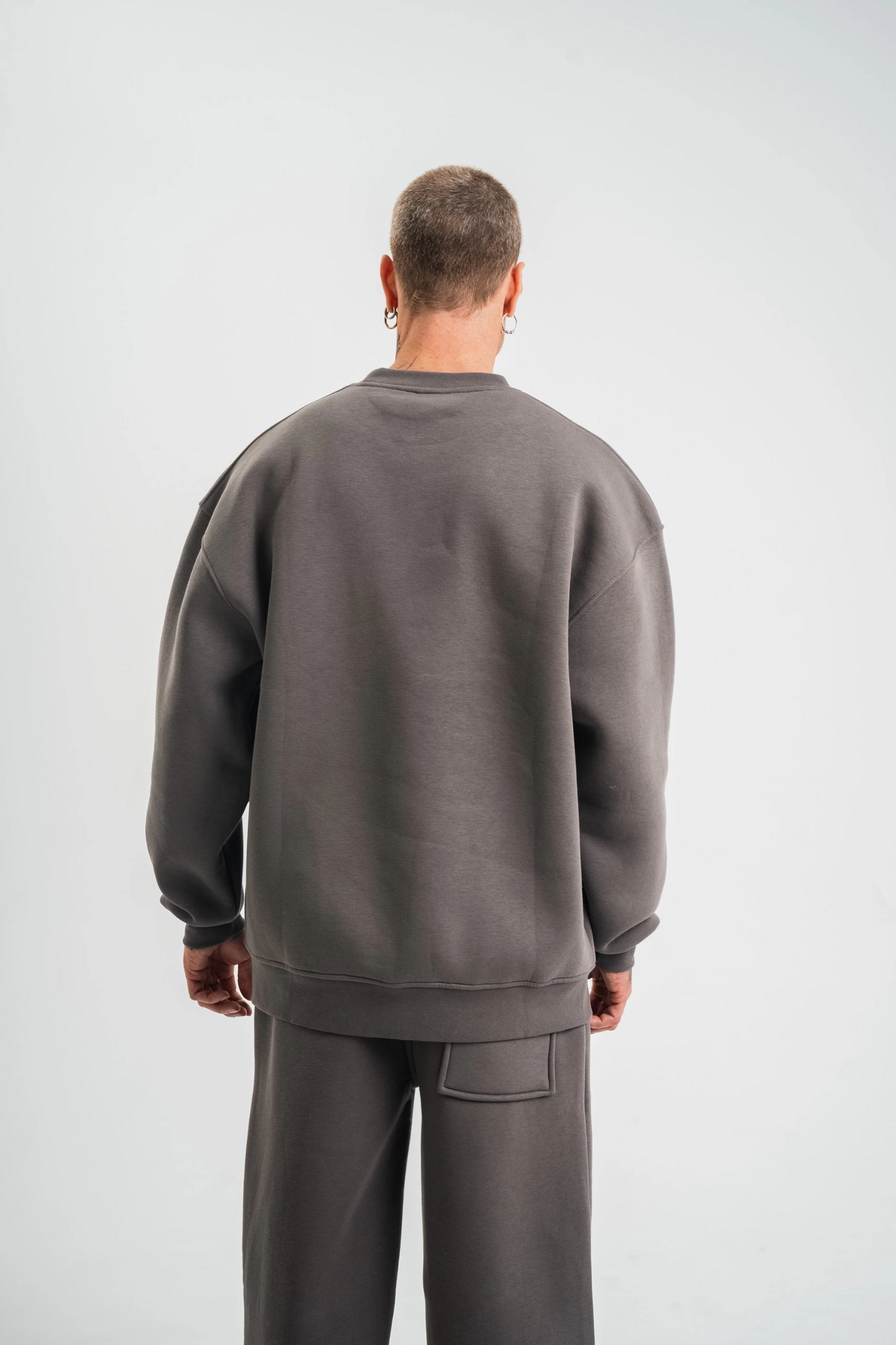 Uzun Kol Bisiklet Yaka Basic SweatShirt - Füme -