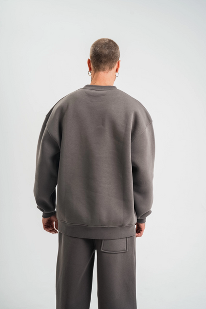 Uzun Kol Bisiklet Yaka Basic SweatShirt - Füme -