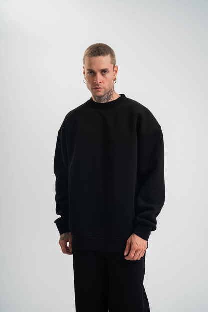 Uzun Kol Bisiklet Yaka Basic SweatShirt - Siyah -
