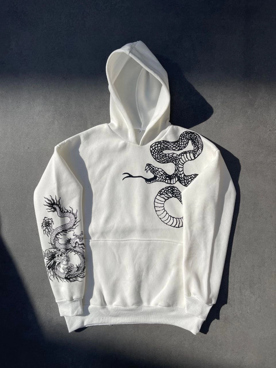 Uzun Kol Kapüşonlu Baskılı SweatShirt - Beyaz -
