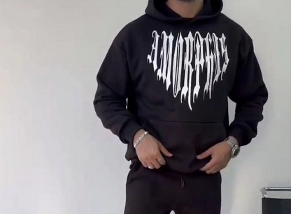 Uzun Kol Kapüşonlu Baskılı SweatShirt - Siyah -