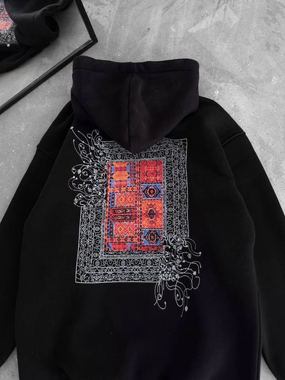 Uzun Kol Kapüşonlu Ön Ve Arka Baskılı SweatShirt - Siyah -