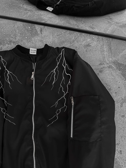 Siyah Bomber Mont - Beyaz Şimşek Desenli -